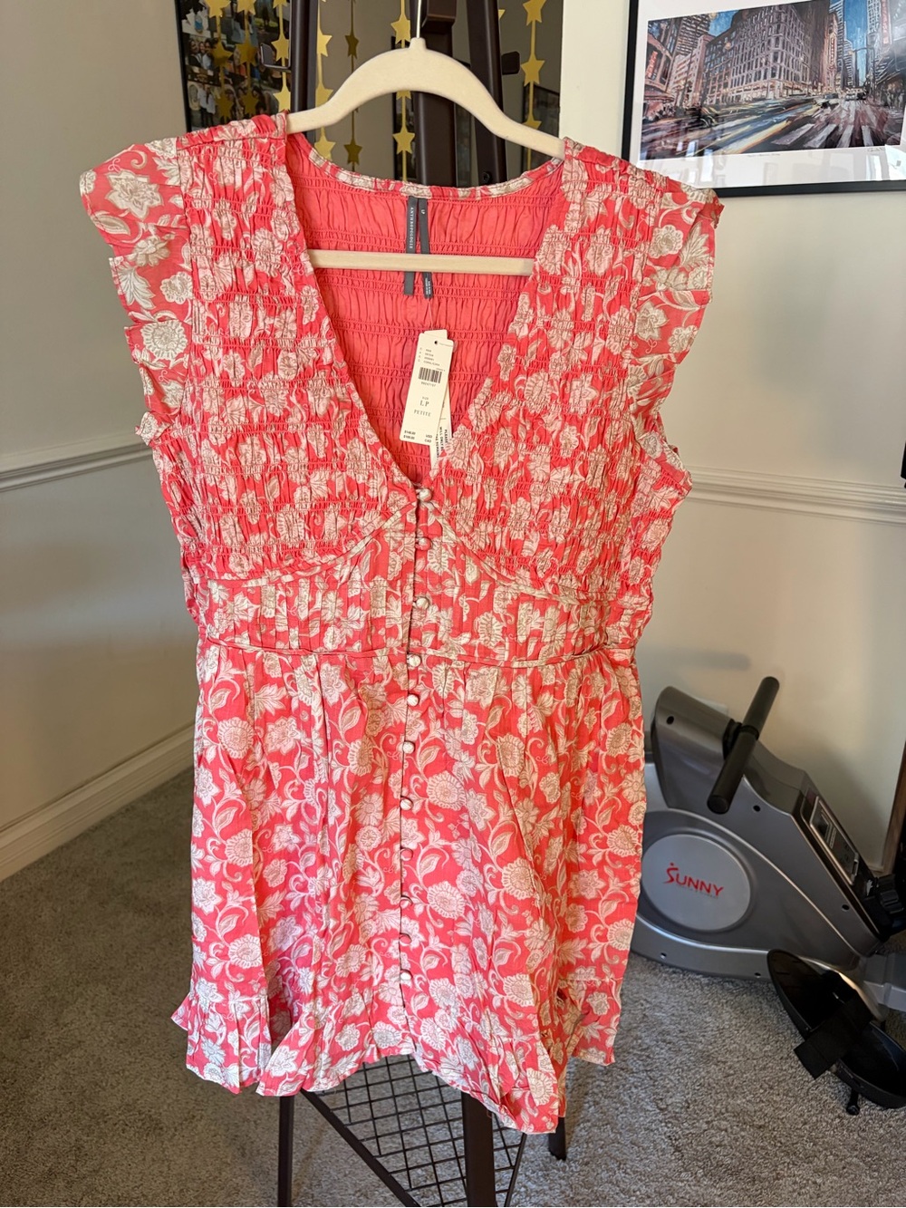 Anthropologie Coral Floral Smocked Dress
